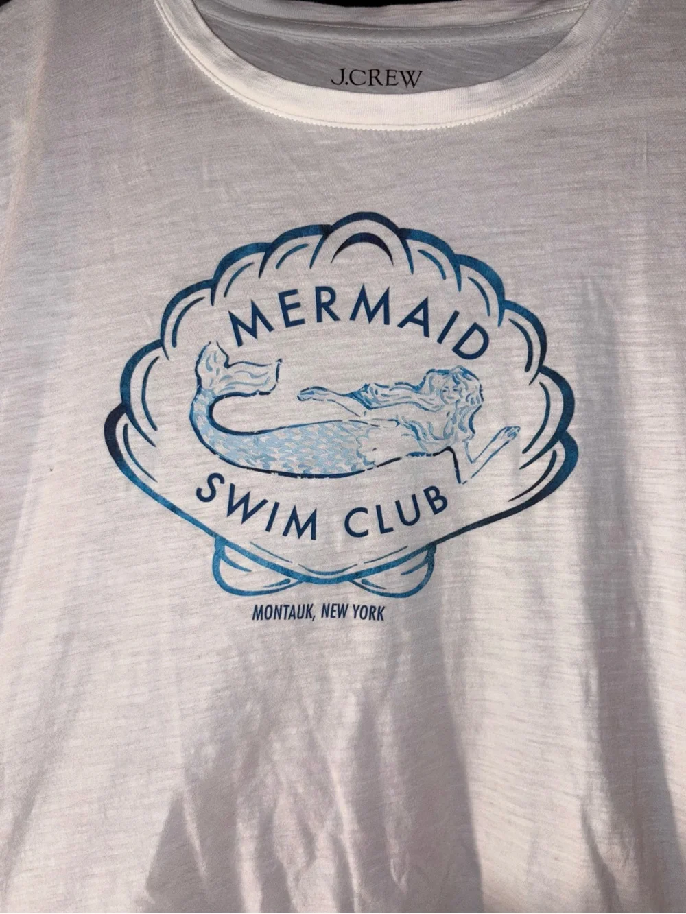 J. Crew White Mermaid Swim Club Graphic Tee with Blue Print
